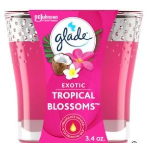 Glade Scented Candle, Exotic Tropical Blossoms, Fragrance Infused with Essential Oils