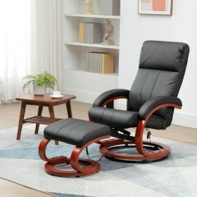 Electric Black Faux Leather Swivel Recliner Chair with Ottoman, 10 Vibration Massage Points & Remote for Comfort