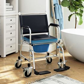 3-in-1 Commodes on Wheels for Shower, Bedsite Closet, with Detachable Bucket, Ideal for Elderly and Disabled Use, Black