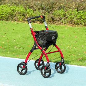 Upright Walker Rollator, Rolling Walker with Storage Bag, Tray, Dual Brakes, Adjustable Height, for Seniors, Red